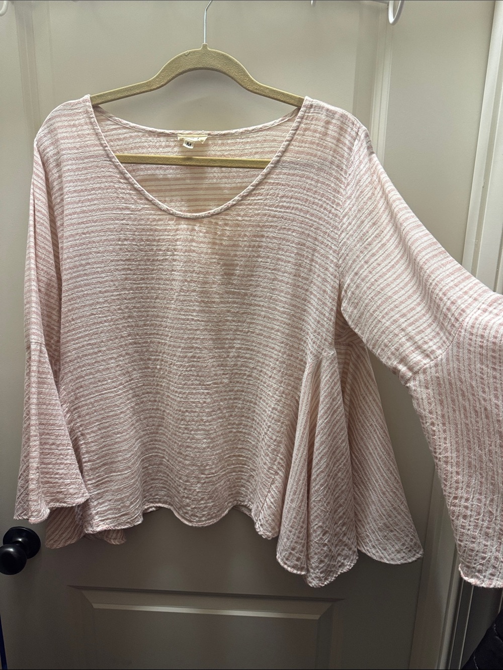 POL Light Pink Striped Bell Sleeve Tunic